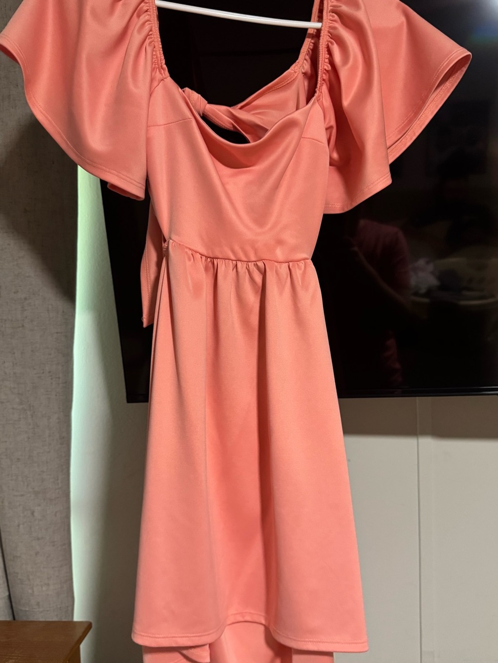 Altar'd State Coral High-Low Flutter Sleeve Dress